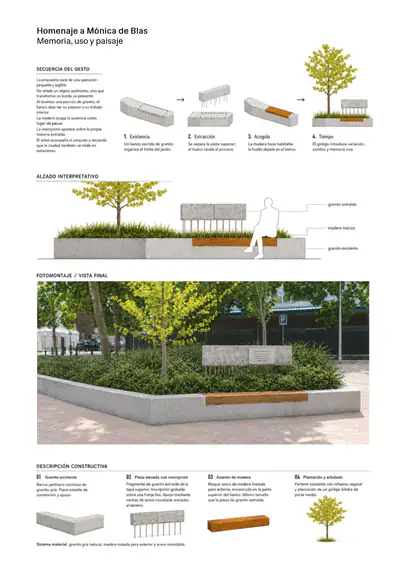 Una propuesta anterior, «Memoria, uso y paisaje»: el granito con un asiento de madera y el árbol